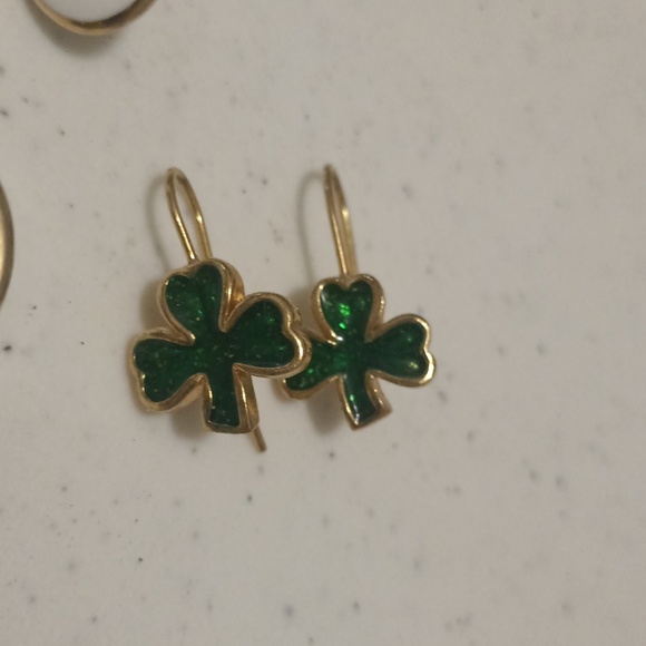 ☘️☘️ Vintage Shamrock Clover Earrings Brooch lot of 3 - Picture 2 of 4